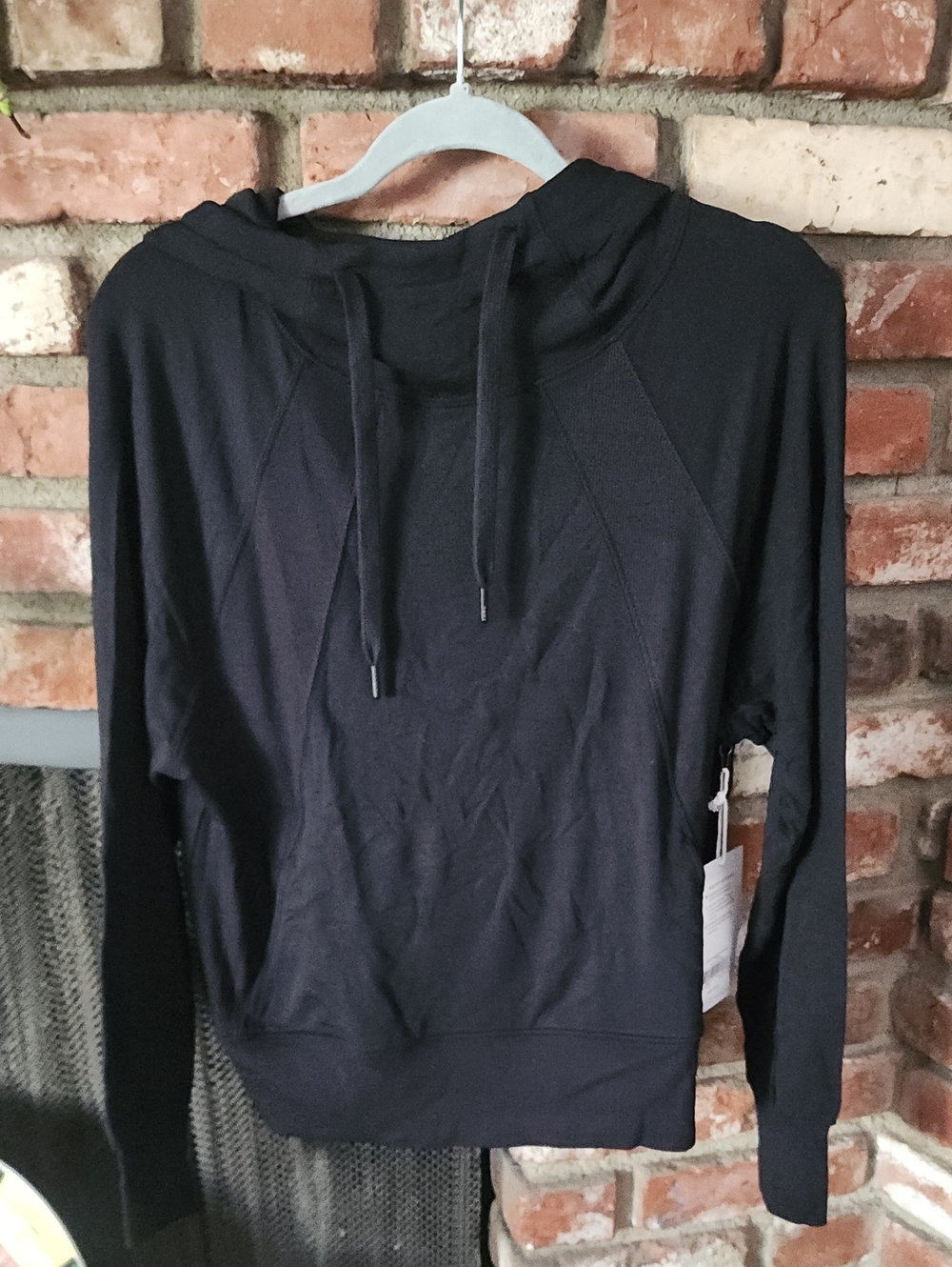 Tavi Black Hooded Pullover Sweatshirt Cowl Neck Drawstring Athleisure Small
